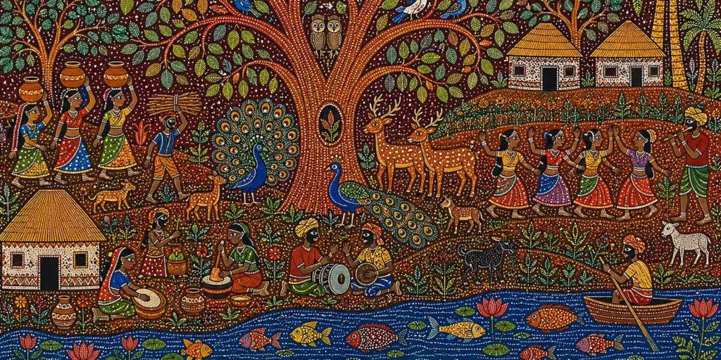 Vibrant Bhil painting with dots