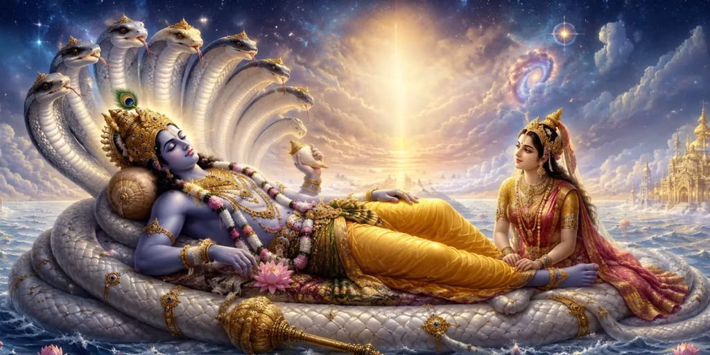 Lord Vishnu in Yog Nidra during monsoons in India
