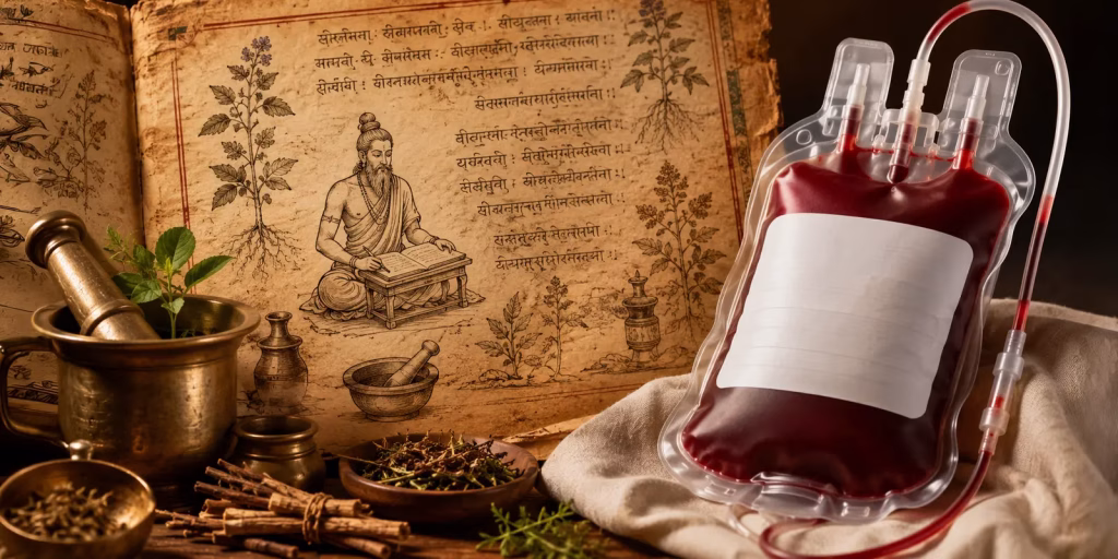 Ayurveda manuscript and blood donation