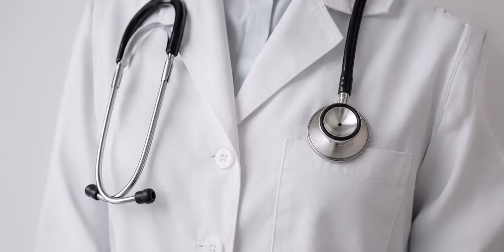 Stethoscope over a white coat