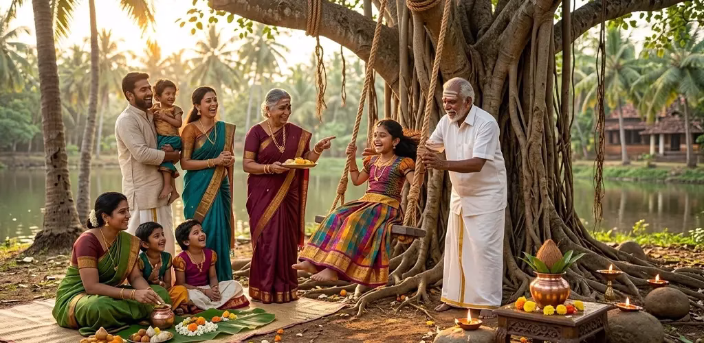 Tamil family enjoying thoori swing