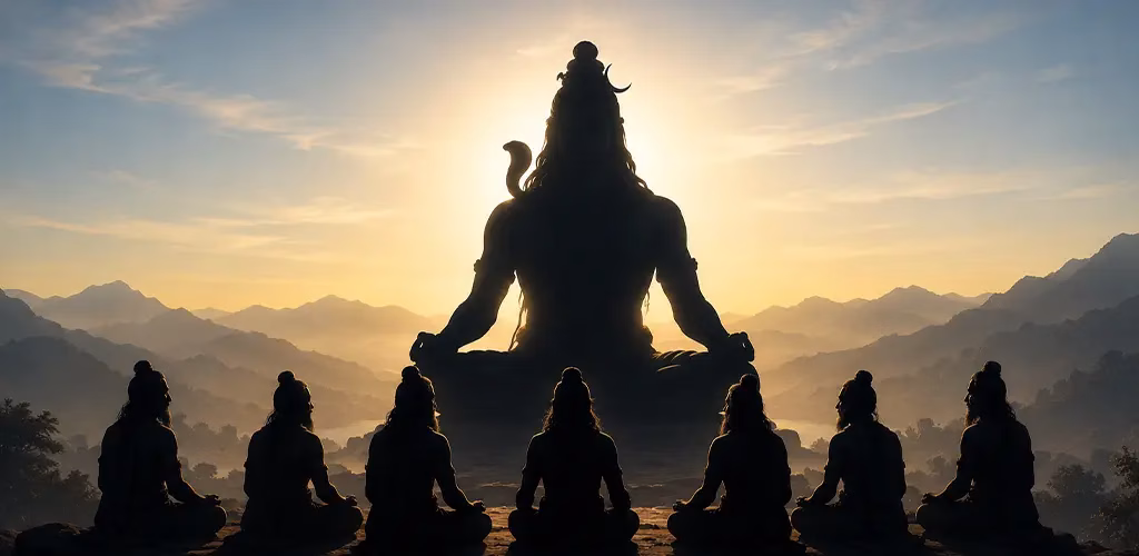Adiyogi(lord Shiva) along with Saptrishis