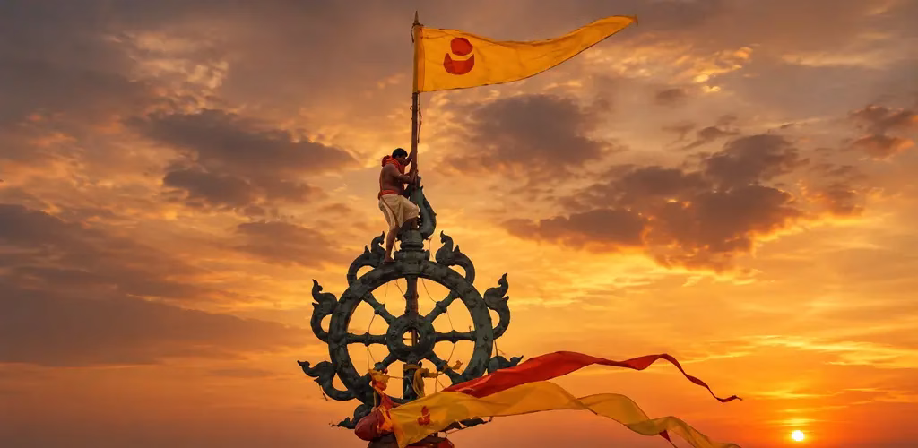 a priest performing Dhwaja Parivartan