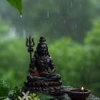 Lord Shiva idol with a background of monsoon