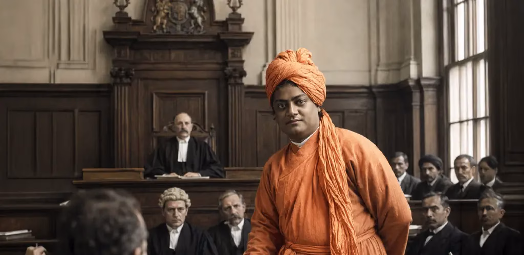 Swami Vivekananda in a courtroom