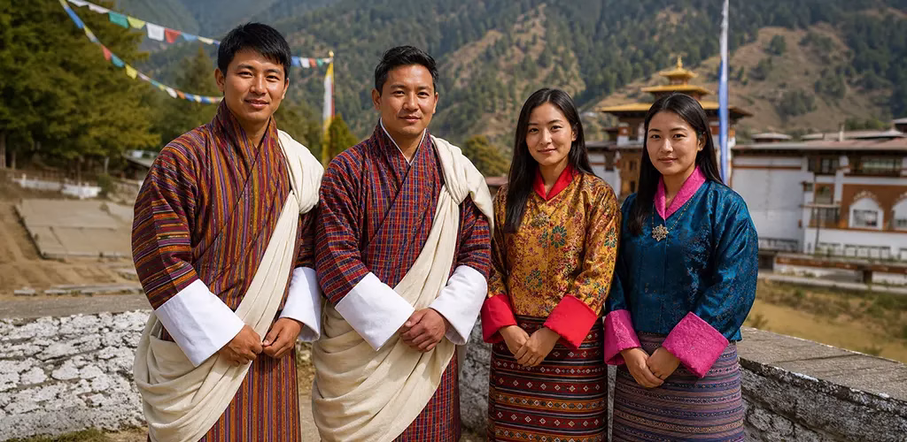 men & women in traditional dresses