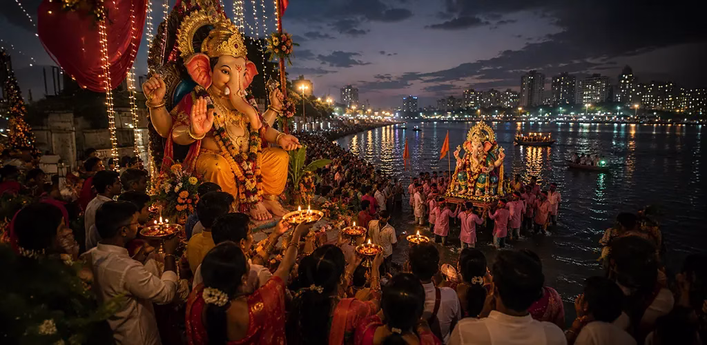 devotees performing rituals during the month of Bhadrapada
