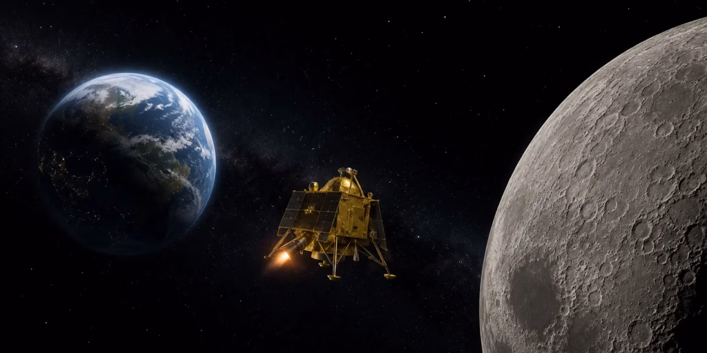 Vikram lander touching down on the Moon's south pole