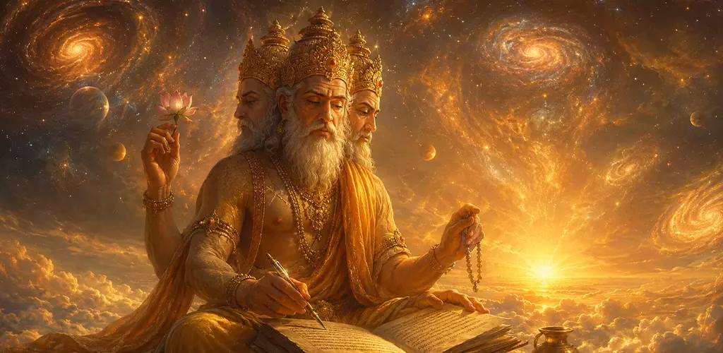 Lord Brahma creating the Vedas at the dawn of the universe