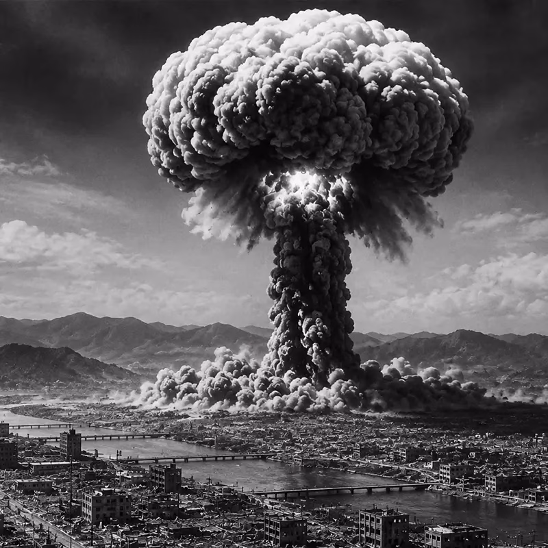 mushroom cloud after atomic explosions in Japan