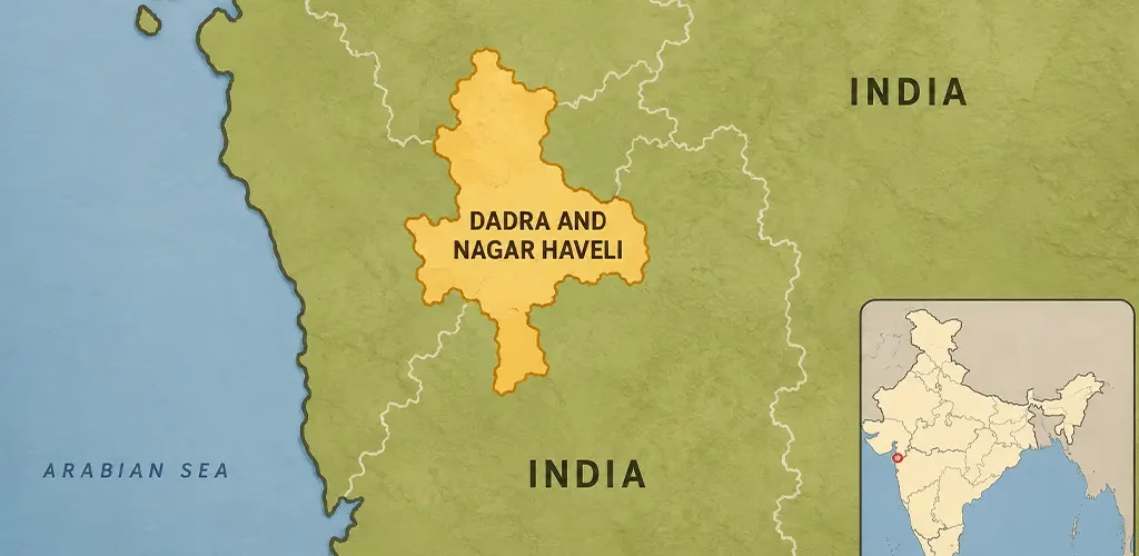 A map showing Dadra and Nagar Haveli surrounded by Indian territory