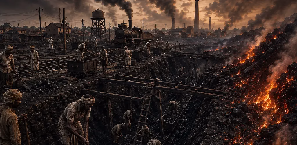 miners working at the coalfield in Jharia
