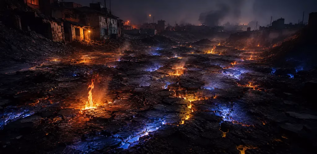 The glowing ground at night in Jharia