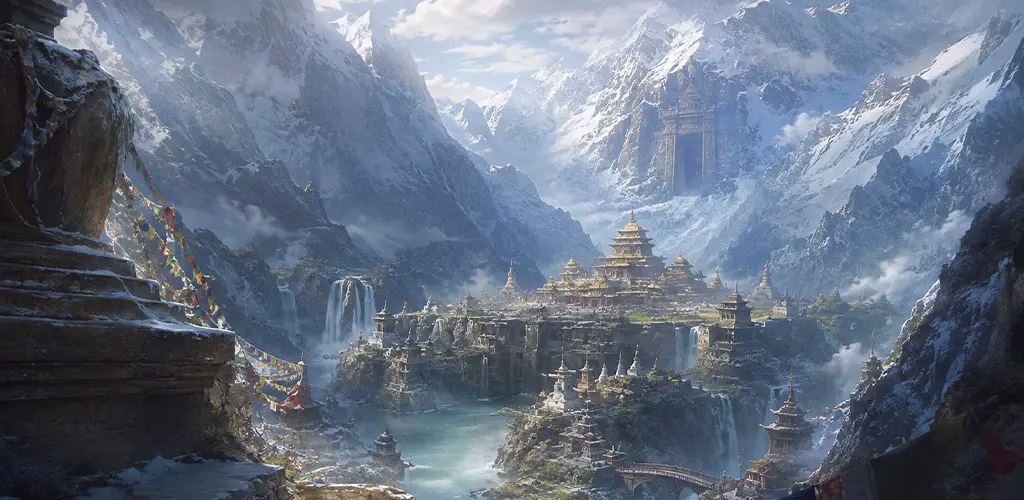 Shambhala, a hidden place behind ice covered peaks of Himalayas