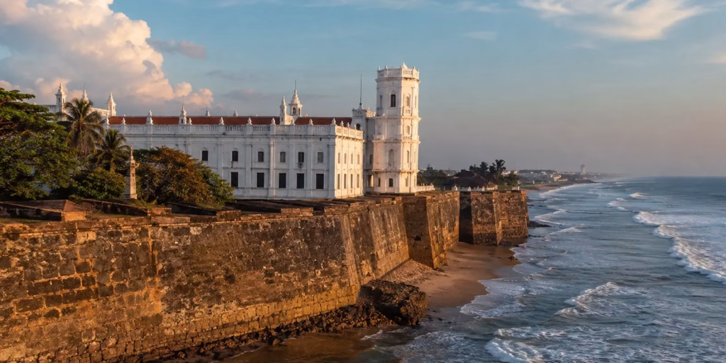 Fort St George standing beside the Bay of Bengal coastline