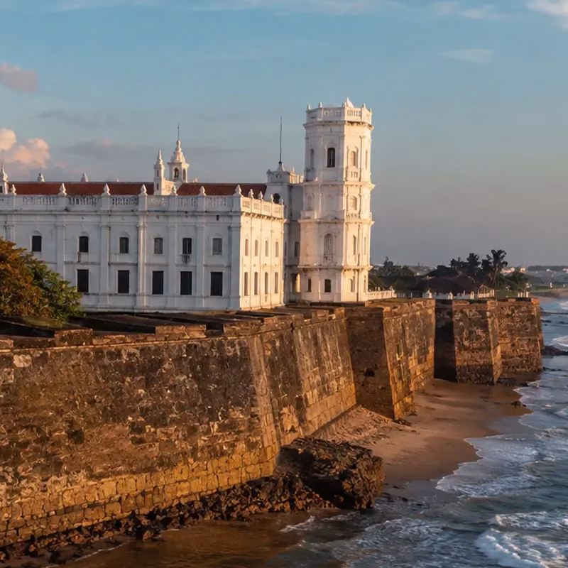Fort St George standing beside the Bay of Bengal coastline