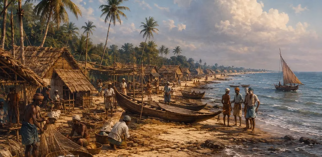 an early depiction of the Coromandel Coast fishing settlements before Madras was founded