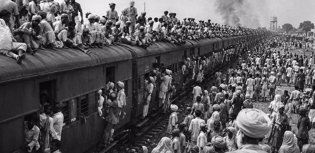 A refugee train during the Partition of India, 1947