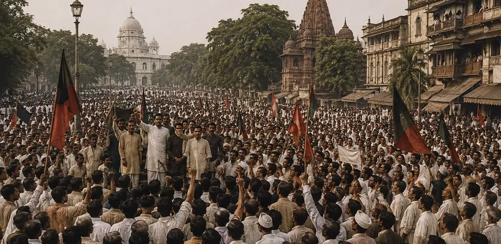 crowds gathering in Bengal to protest the partition