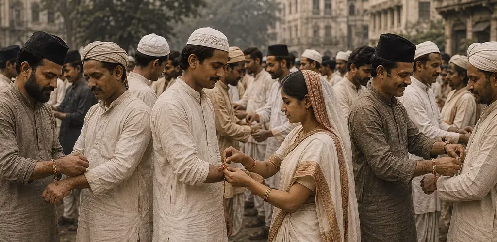 Hindus and Muslims tying rakhis