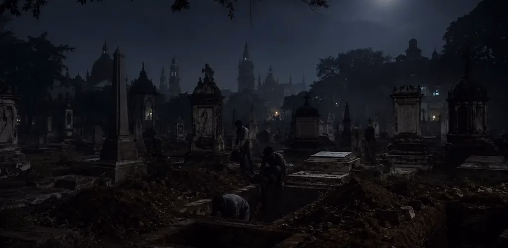 opened grave sites showing grave robbing