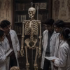medical college classroom with human skeleton
