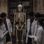 medical college classroom with human skeleton