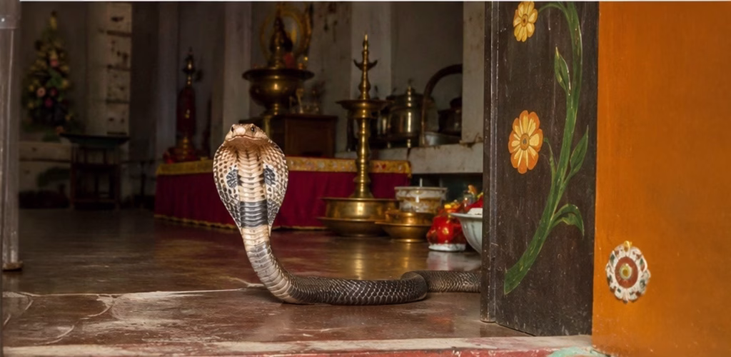 A cobra inside a traditional house in Shetphal, Maharashtra