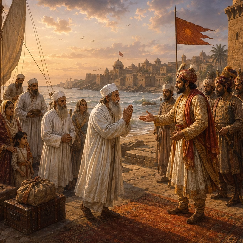 The legendary meeting between the Parsi refugees and King Jadi Rana