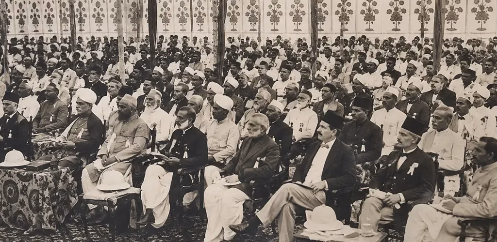 Delegates seated at the Indian National Congress session, early 1900s