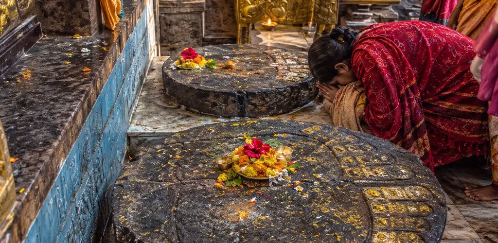 The Dharmashila stone at Vishnupad Temple, believed to mark Vishnu's footprint