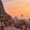 The Vishnupad Temple in Gaya at dawn, pilgrims gathering for rituals