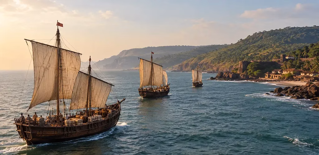 Trading ships along the Konkan coastline