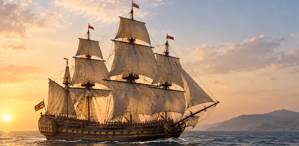 An East Indiaman trading ship of the kind Kanhoji's fleet targeted