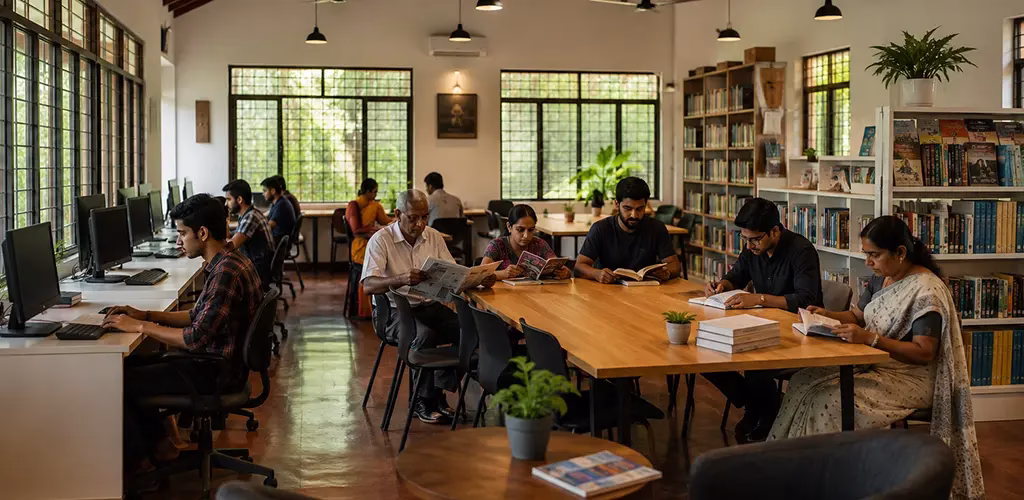 a present day reading room in Kerala