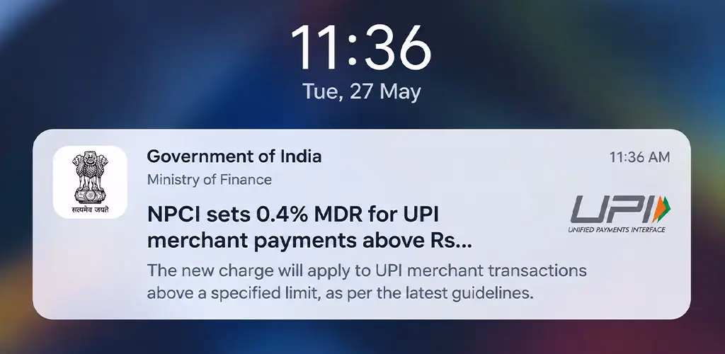 A government notification announcing the new UPI charge