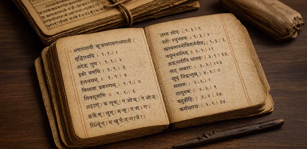 pages from Panini's Ashtadhyayi showing structured grammatical rules